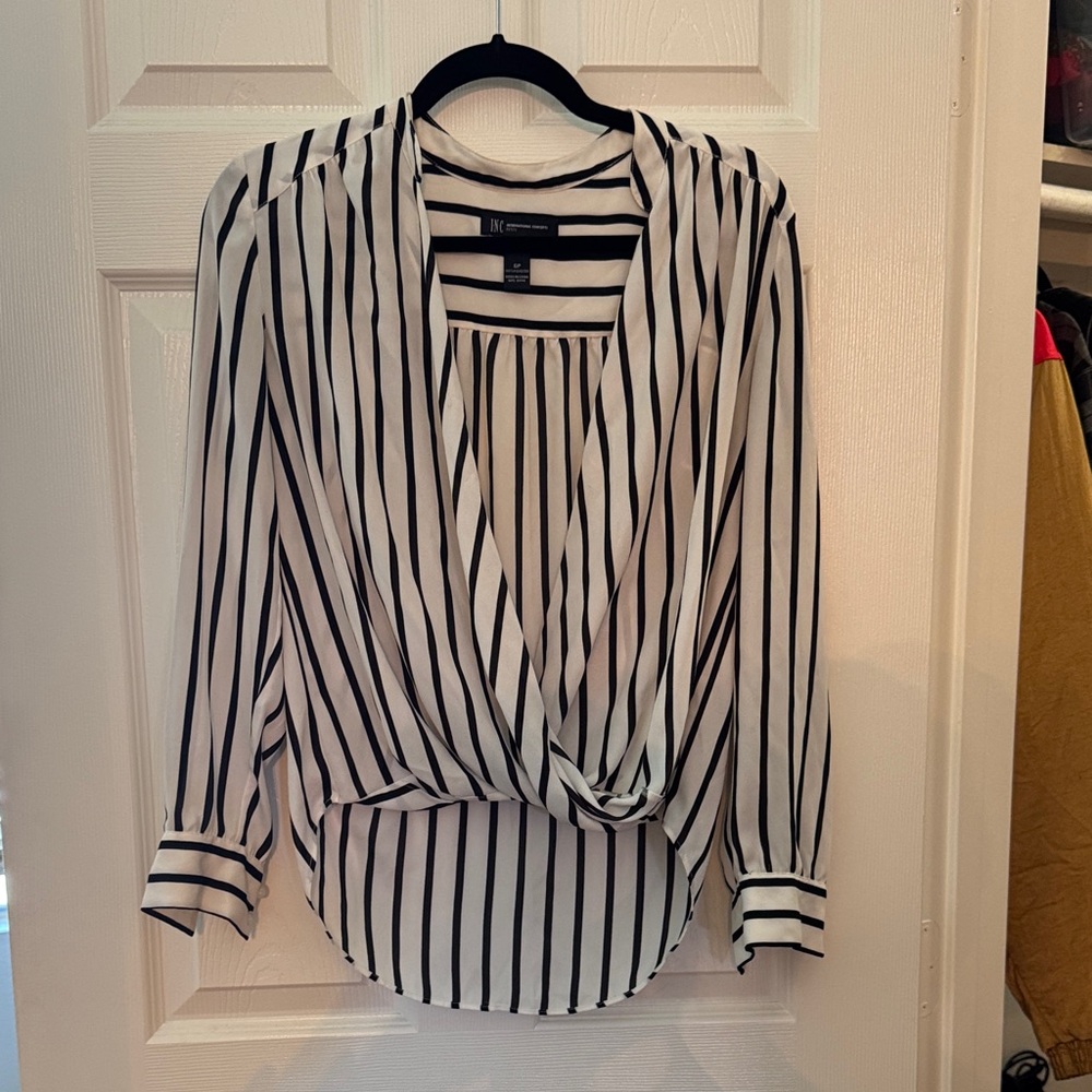 Express Black and White Striped Blouse